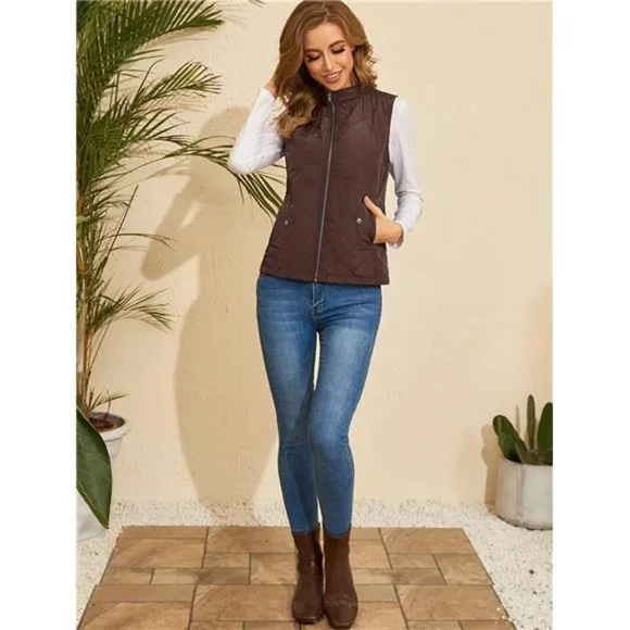 Women Quilted Vest Zip Up Stand Collar Lightweight Gilet Sleeveless Outerwear - Picture 4 of 5